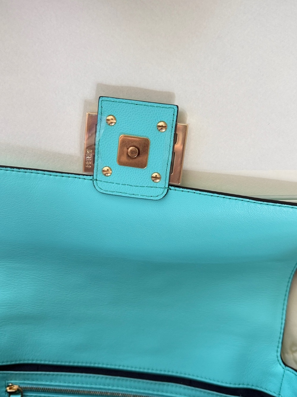 Fendi Embossed FF Baguette Shoulder Bag in Aqua - Picture 8 of 10